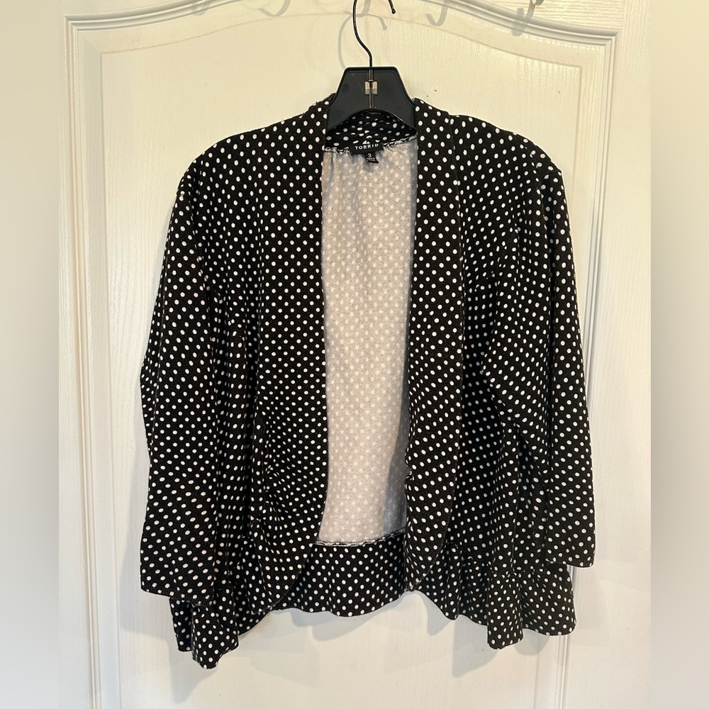Torrid women’s black white polka dot open front cardigan plus size 3